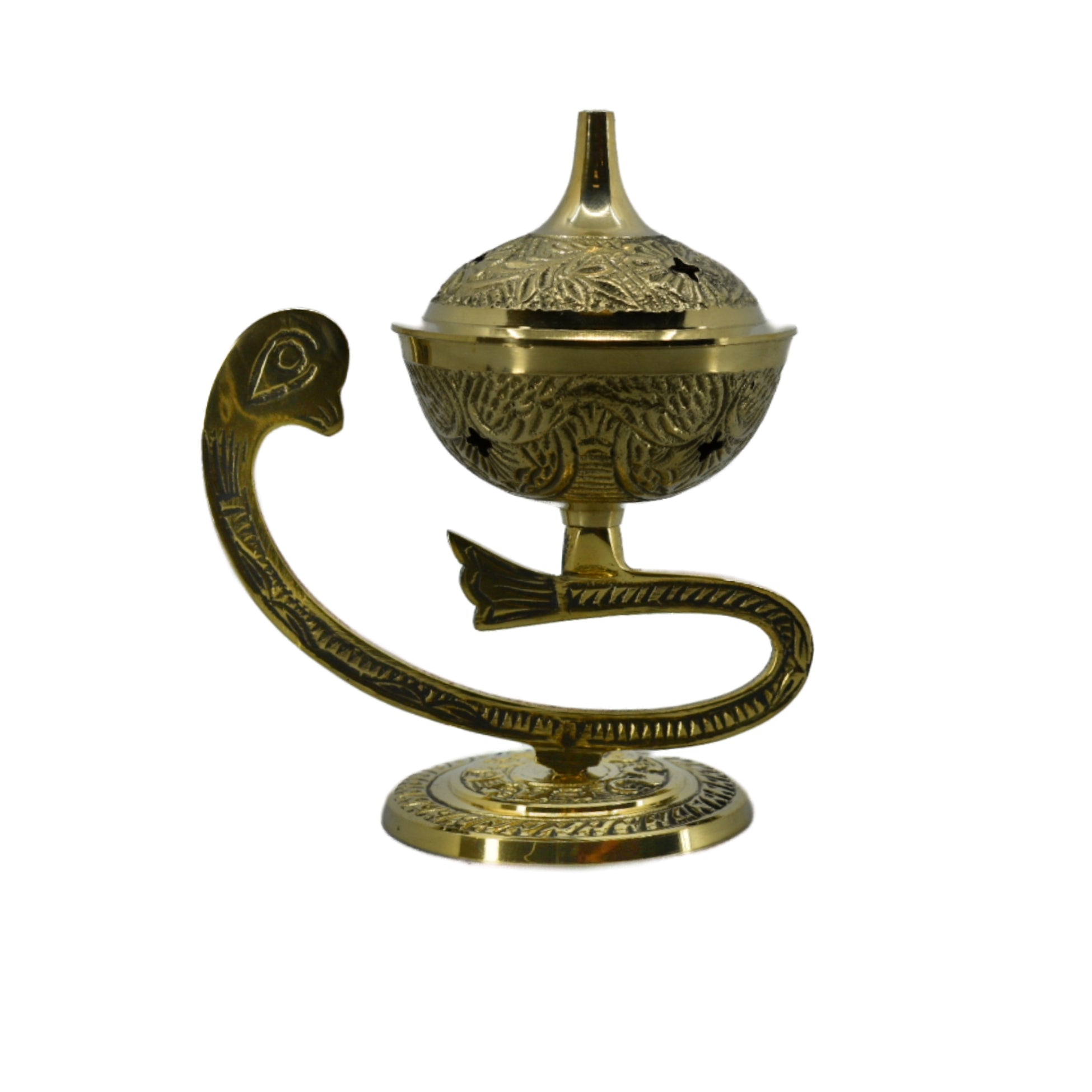 Brass Incense Burner,Curved Bowl with lid 