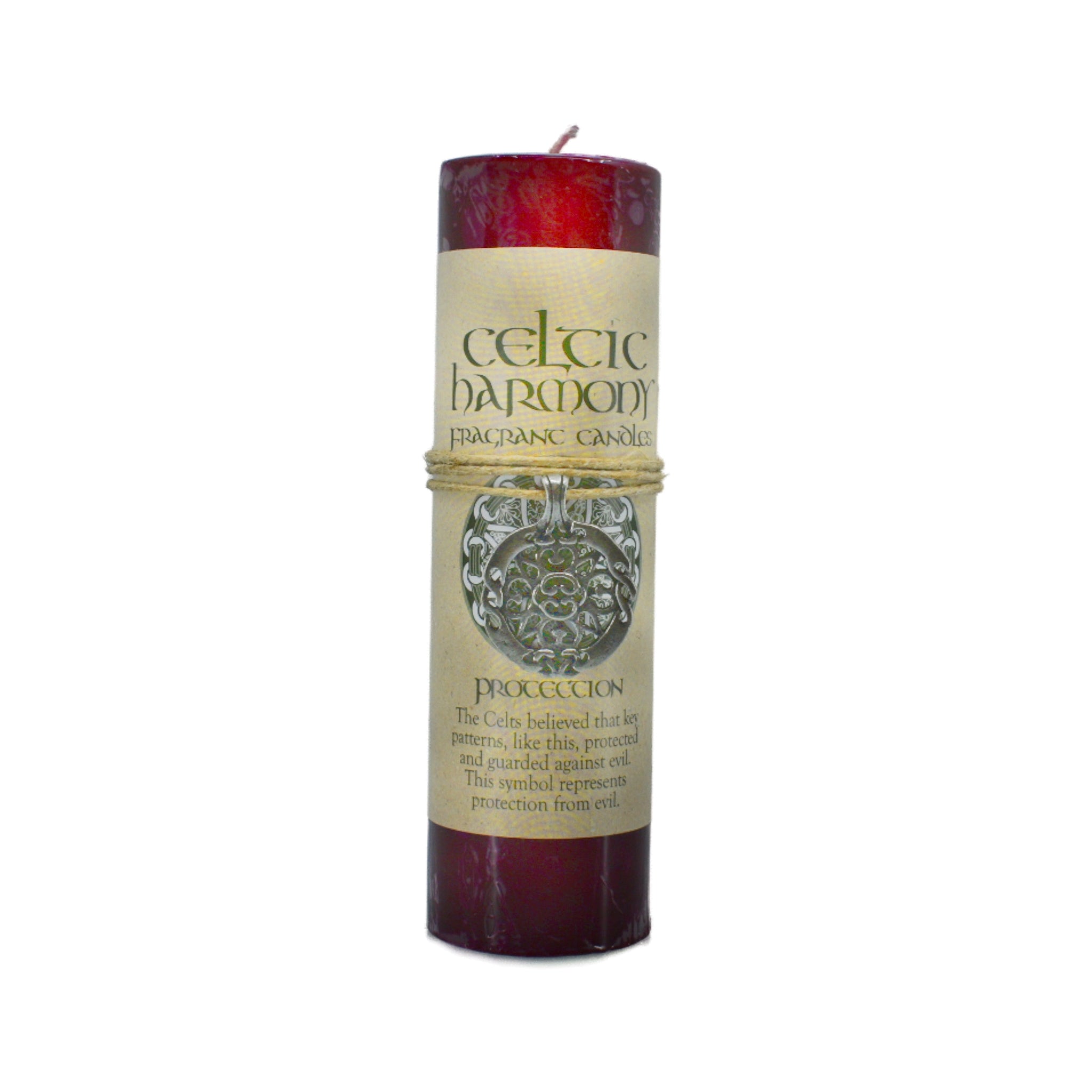 Protection Celtic Pendant Candle.  The pewter pendent can b worn as a necklace or used as an amulet.  Lighting this candle protects against evil in your surroundings.  Negative energies and the evil eye drains you and makes you vulnerable.  The scented candle brings you inner peace and purifies your surroundings.