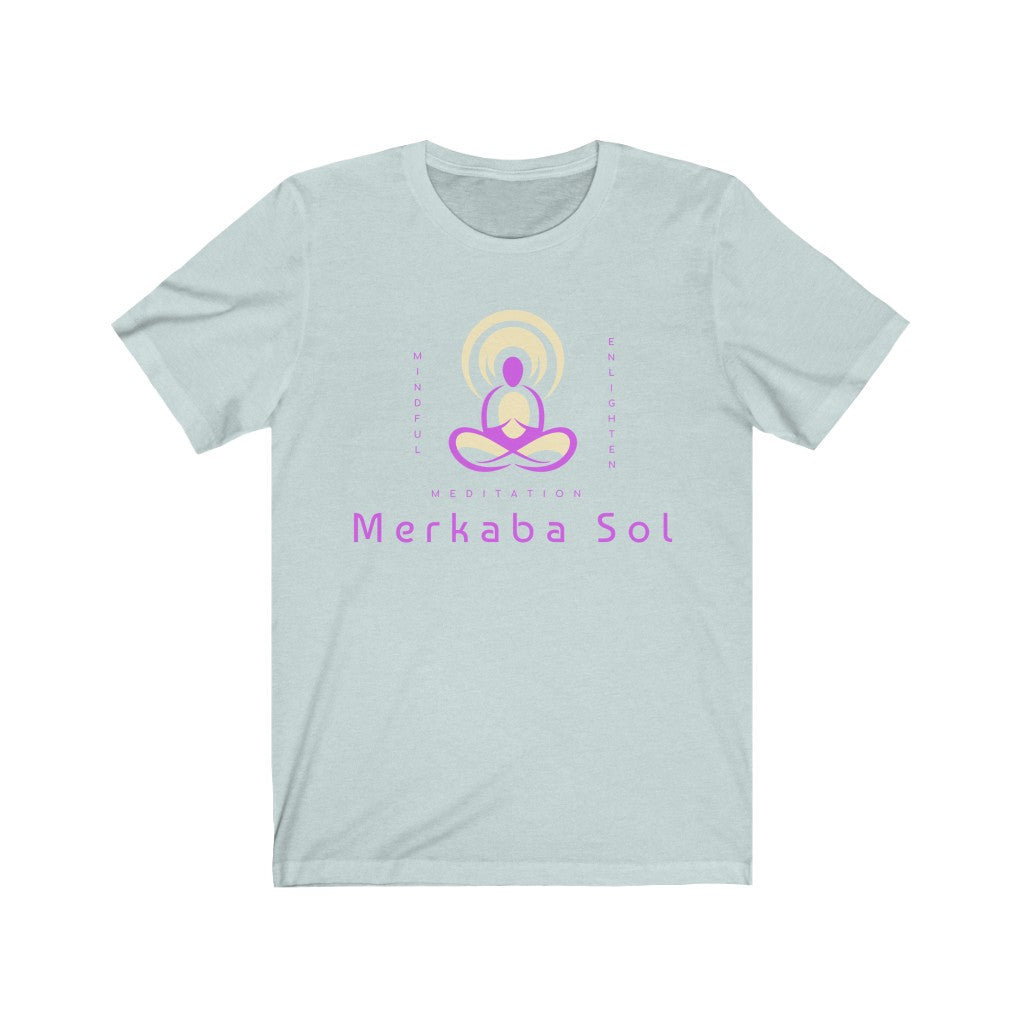Mind, enlightenment, meditation. Bring inspiration and empowerment to your wardrobe with this Enlightenment t-shirt in heather ice blue color or give it as a fun gift. From merkabasolshop.com