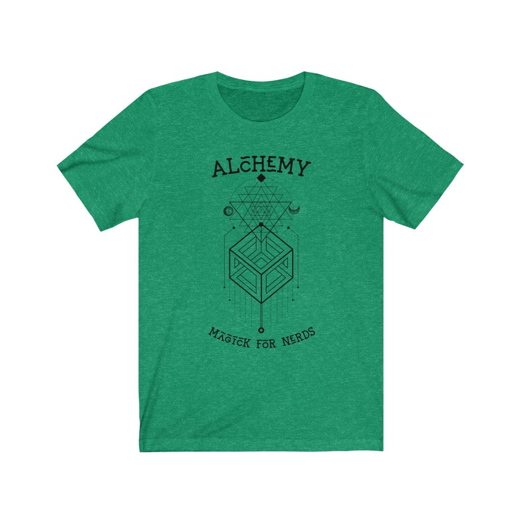 Alchemy. Bring inspiration and empowerment to your wardrobe with this alchemy t-shirt in kelly green color or give it as a fun gift. From merkabasolshop.com