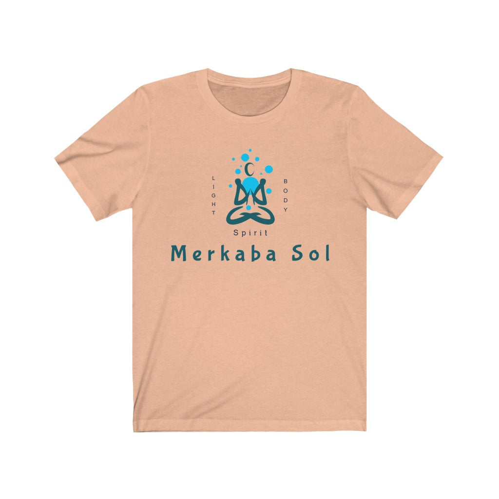 Find balance within the light, body and spirit. Bring inspiration and empowerment to your wardrobe with this Light Body Spirit t-shirt in peach color or give it as a fun gift. From merkabasolshop.com