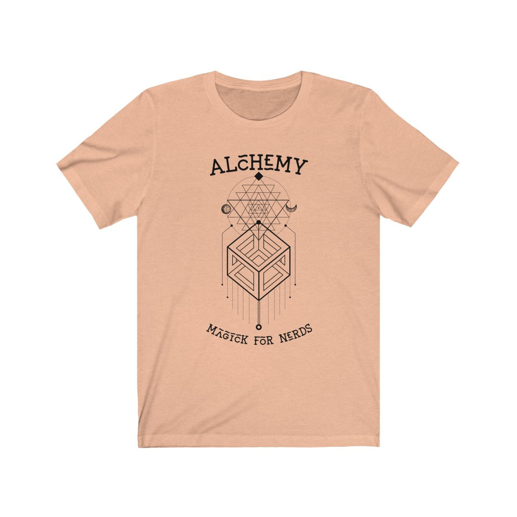  Alchemy. Bring inspiration and empowerment to your wardrobe with this alchemy t-shirt in peach color or give it as a fun gift. From merkabasolshop.com 