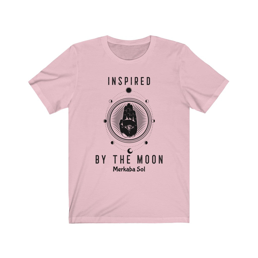 Inspired By The Moon. Bring inspiration and empowerment to your wardrobe with this Inspired By The Moon t-shirt in pink color or give it as a fun gift. From merkabasolshop.com
