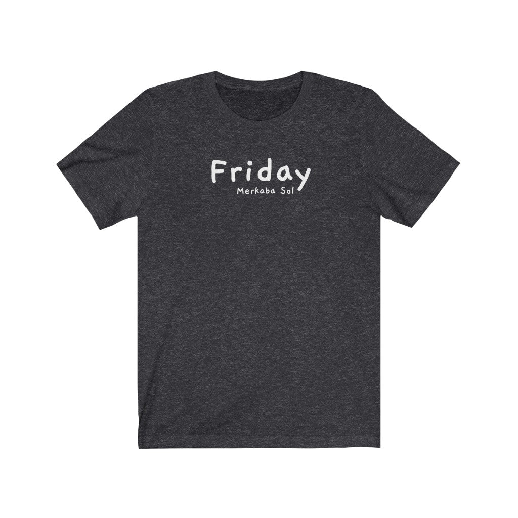 Friday is here so let the weekend being.  Bring a unique shirt to your wardrobe with this Friday t-shirt in dark grey heather color or give it as a fun gift. From merkabasolshop.com
