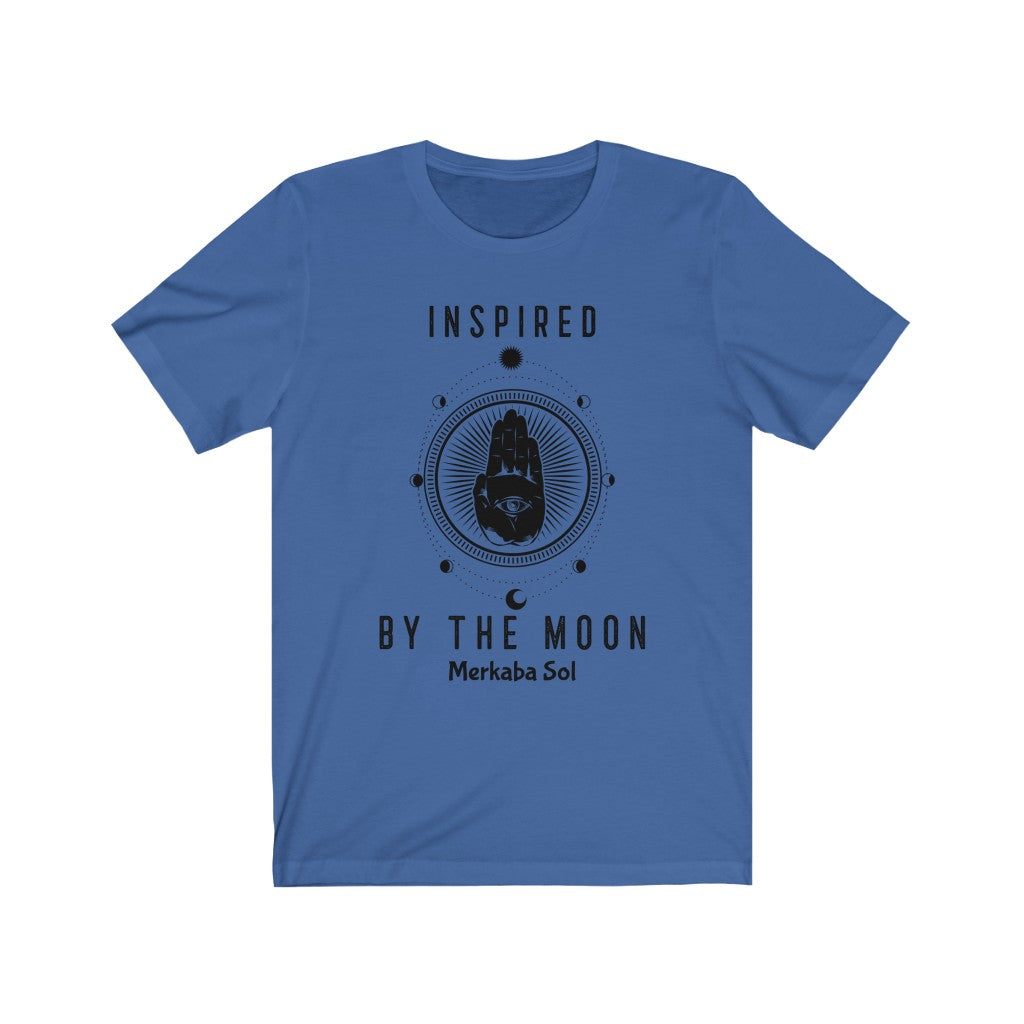 Inspired By The Moon. Bring inspiration and empowerment to your wardrobe with this Inspired By The Moon t-shirt in true blue color or give it as a fun gift. From merkabasolshop.com