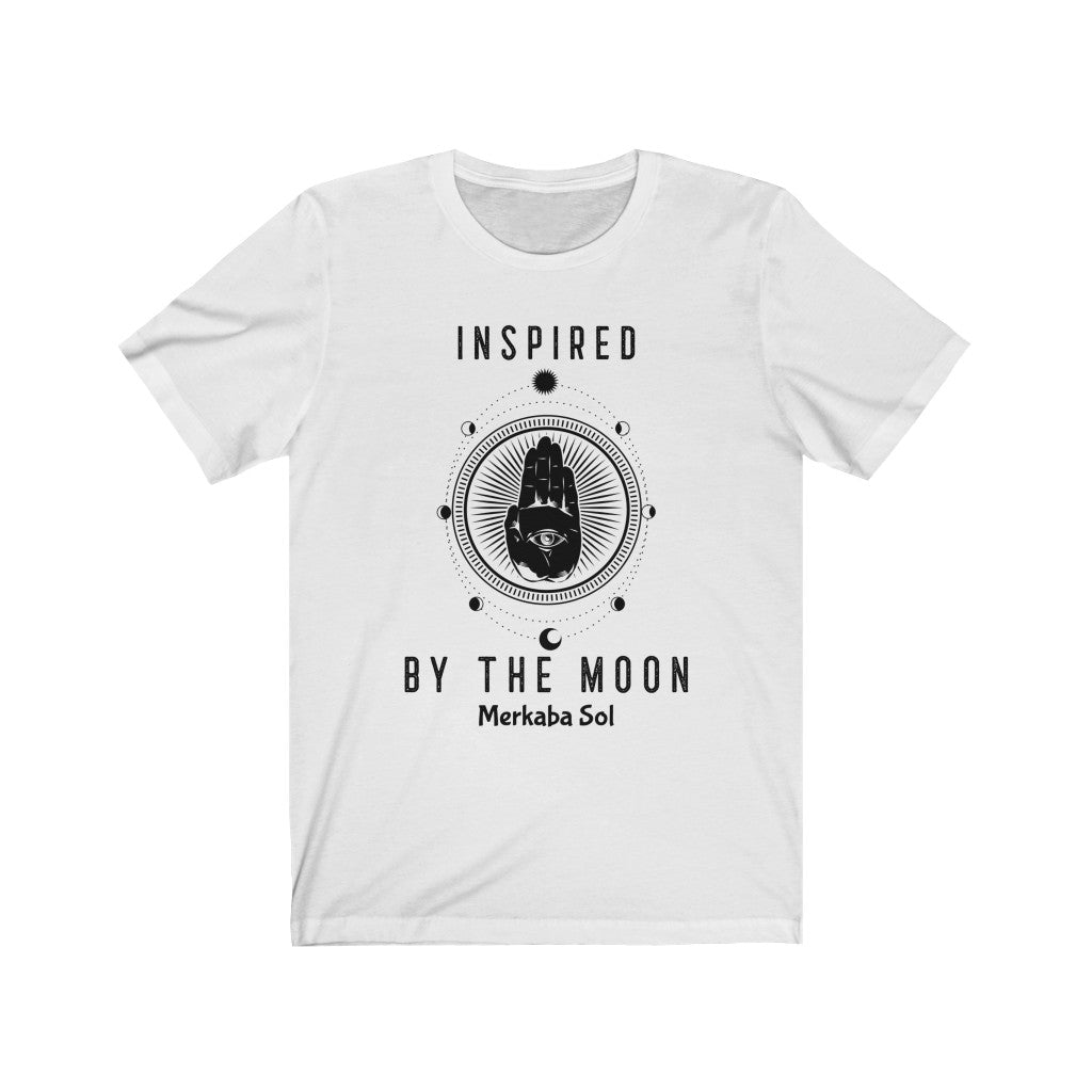 Inspired By The Moon. Bring inspiration and empowerment to your wardrobe with this Inspired By The Moon t-shirt in white color or give it as a fun gift. From merkabasolshop.com
