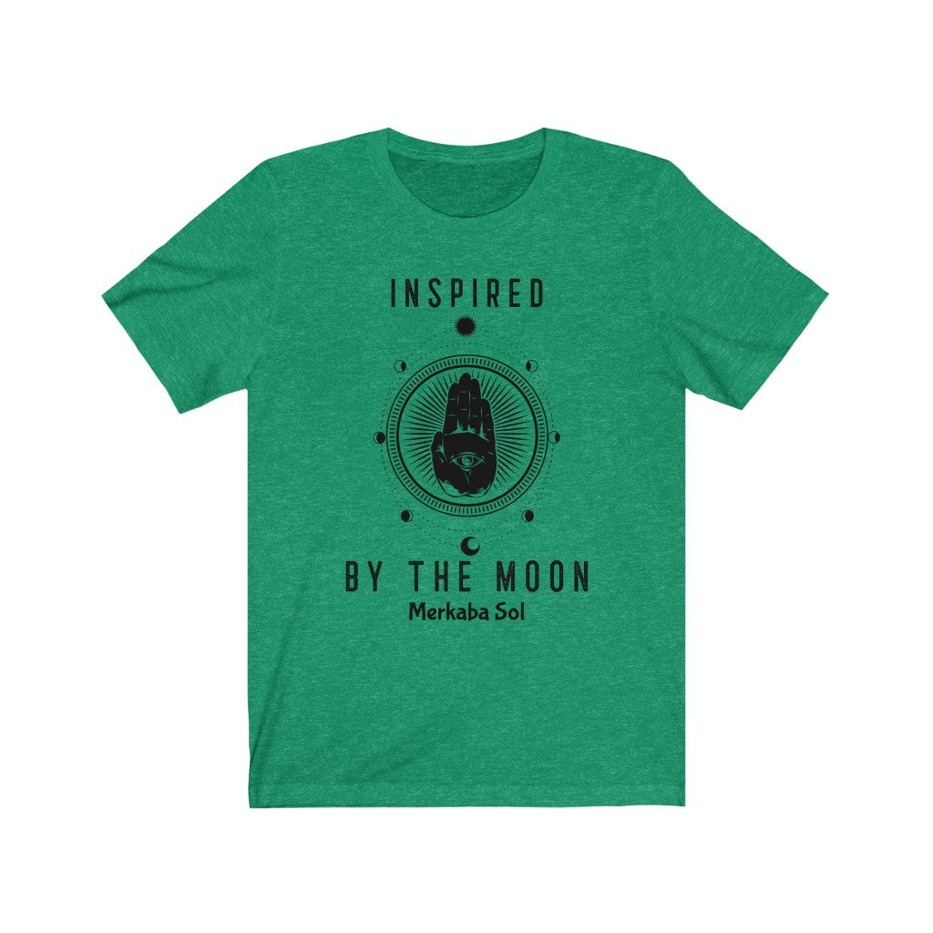 Inspired By The Moon. Bring inspiration and empowerment to your wardrobe with this Inspired By The Moon t-shirt in kelly green color or give it as a fun gift. From merkabasolshop.com