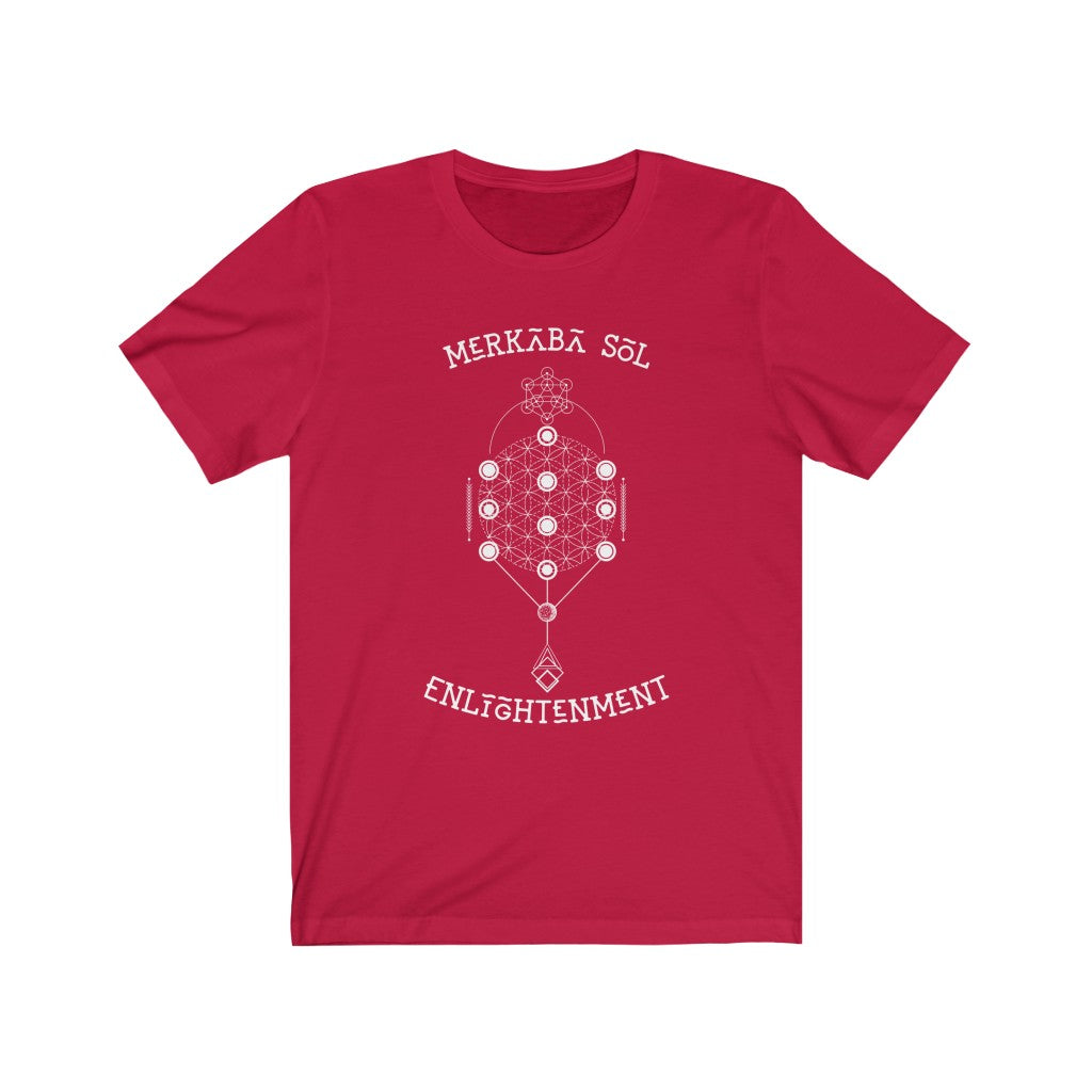 Merkaba Sol Enlightenment. Bring inspiration and empowerment to your wardrobe with this enlightenment t-shirt in red color or give it as a fun gift. From merkabasolshop.com