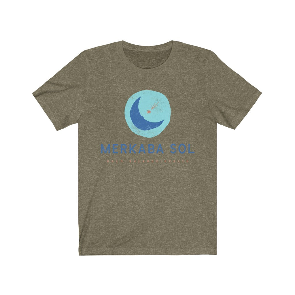 Calm, balance, health shooting star. Bring inspiration and empowerment to your wardrobe with this Shooting Star t-shirt in olive color or give it as a fun gift. From merkabasolshop.com