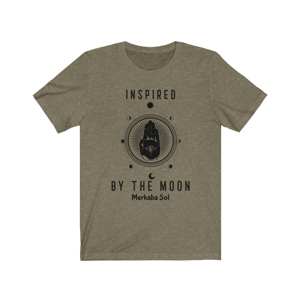 Inspired By The Moon. Bring inspiration and empowerment to your wardrobe with this Inspired By The Moon t-shirt in olive color or give it as a fun gift. From merkabasolshop.com