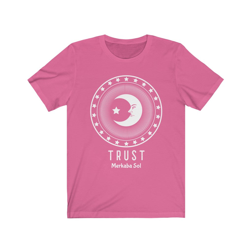 Trust in the Moon. Bring inspiration and empowerment to your wardrobe with this trust in the moon t-shirt in charity pink color or give it as a fun gift. From merkabasolshop.com
