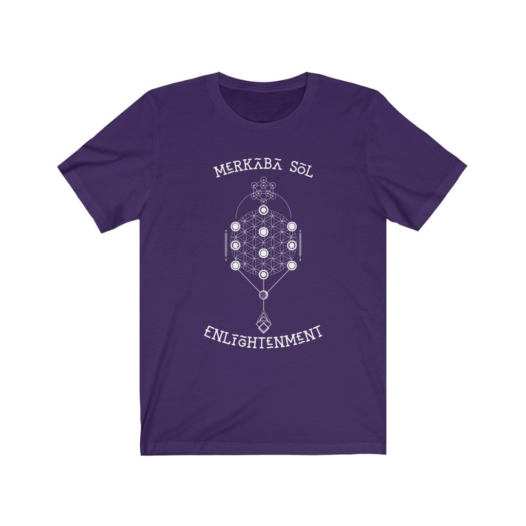 Merkaba Sol Enlightenment. Bring inspiration and empowerment to your wardrobe with this enlightenment t-shirt in purple color or give it as a fun gift. From merkabasolshop.com
