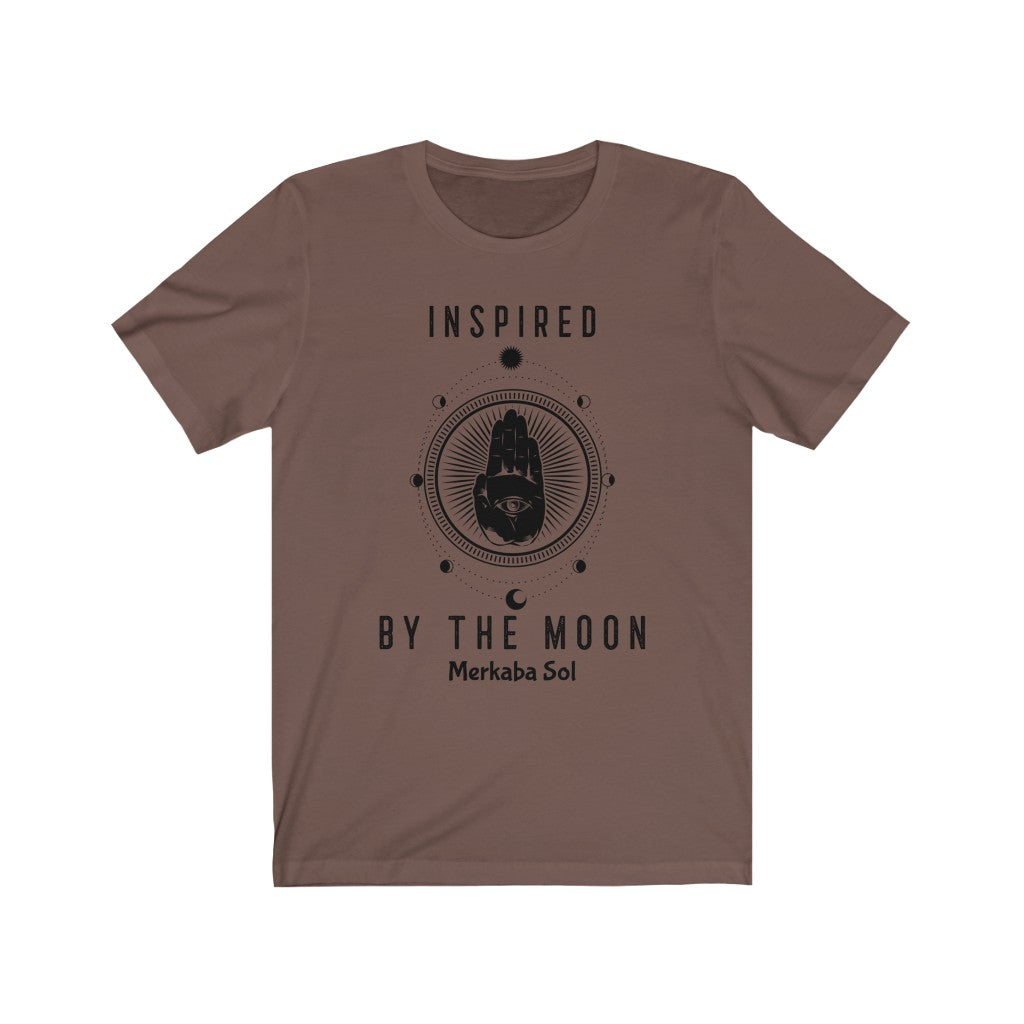 Inspired By The Moon. Bring inspiration and empowerment to your wardrobe with this Inspired By The Moon t-shirt in brown color or give it as a fun gift. From merkabasolshop.com