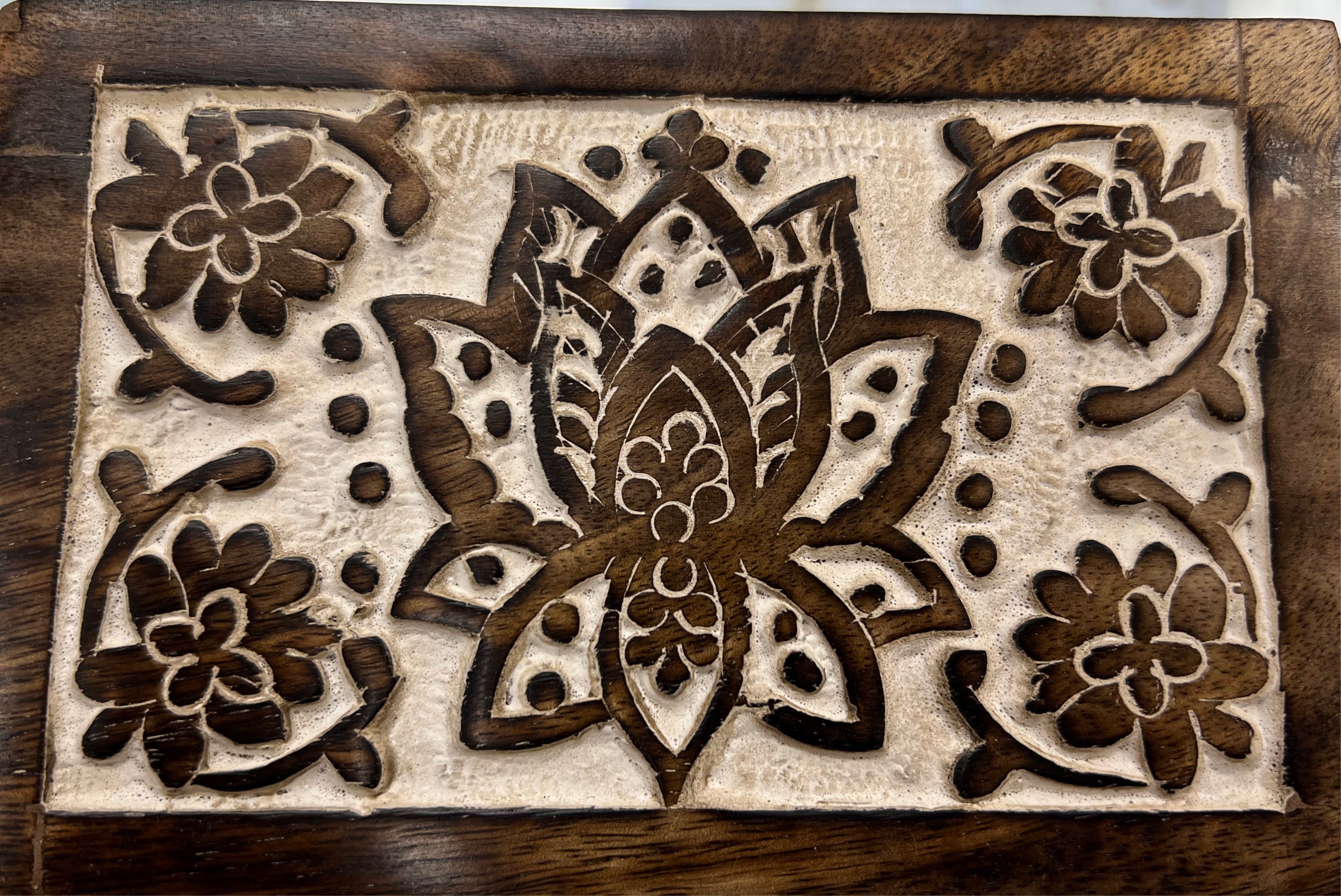 Lotus Carved Wood Box