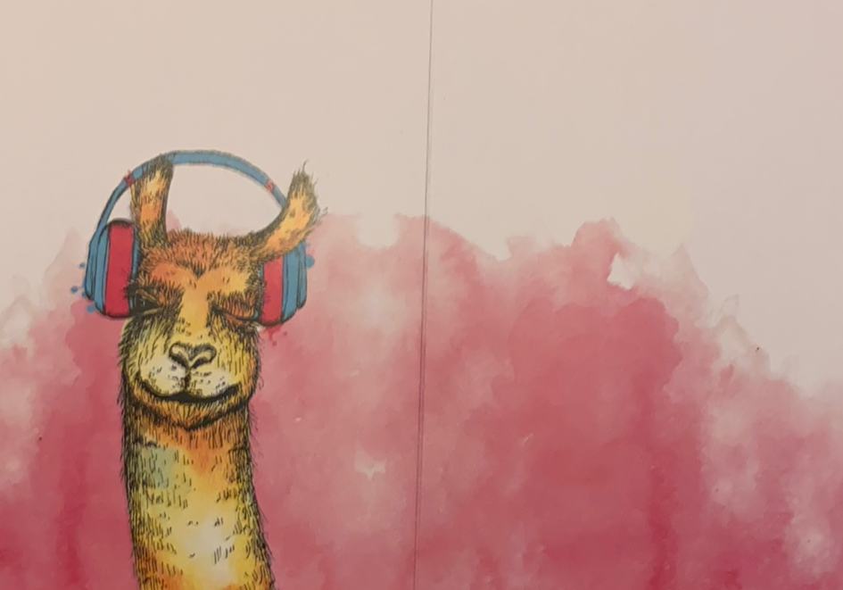 Llama in Tune Greeting Cards