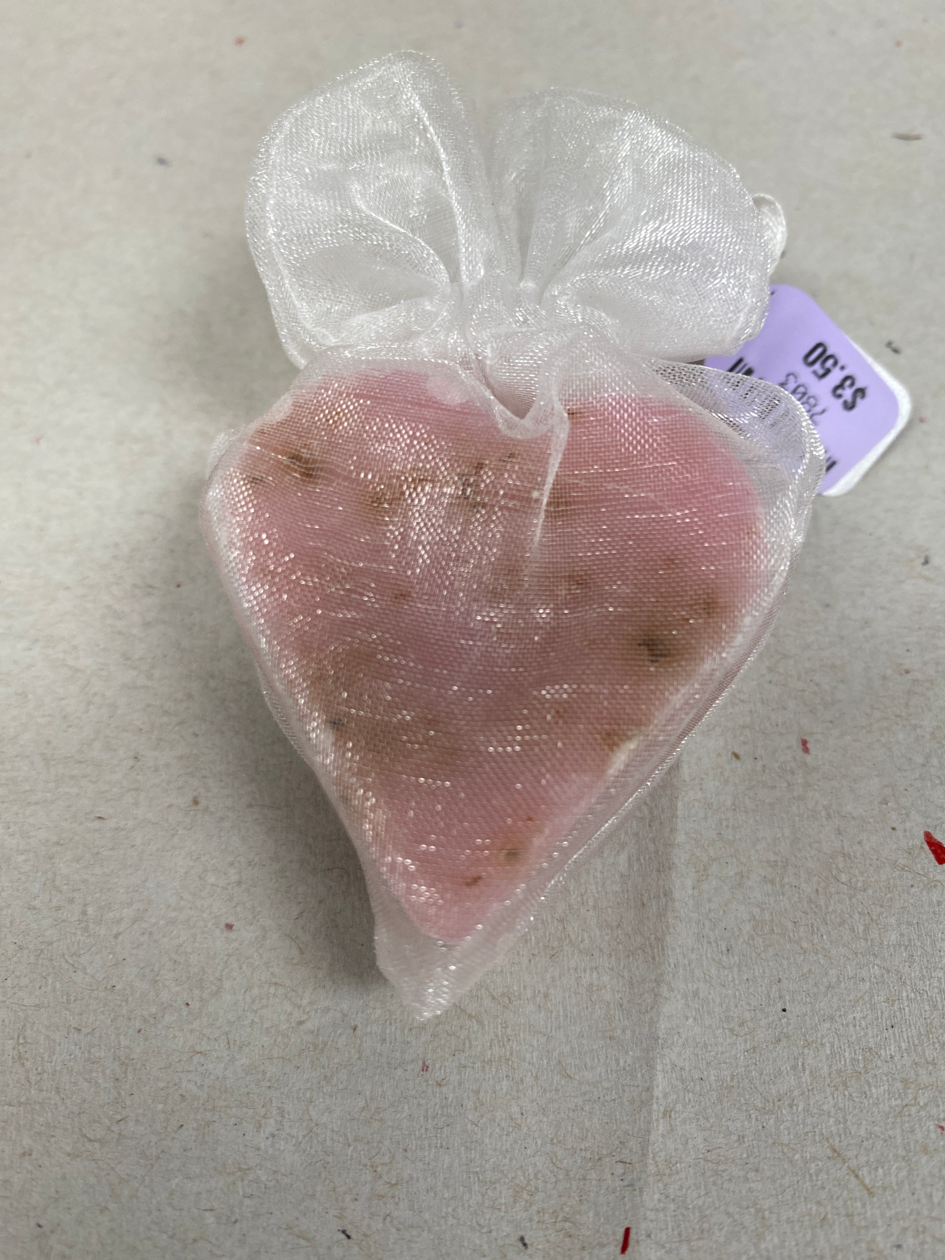Tiny Rose Exfoliating Heart Soap in Organza Bag