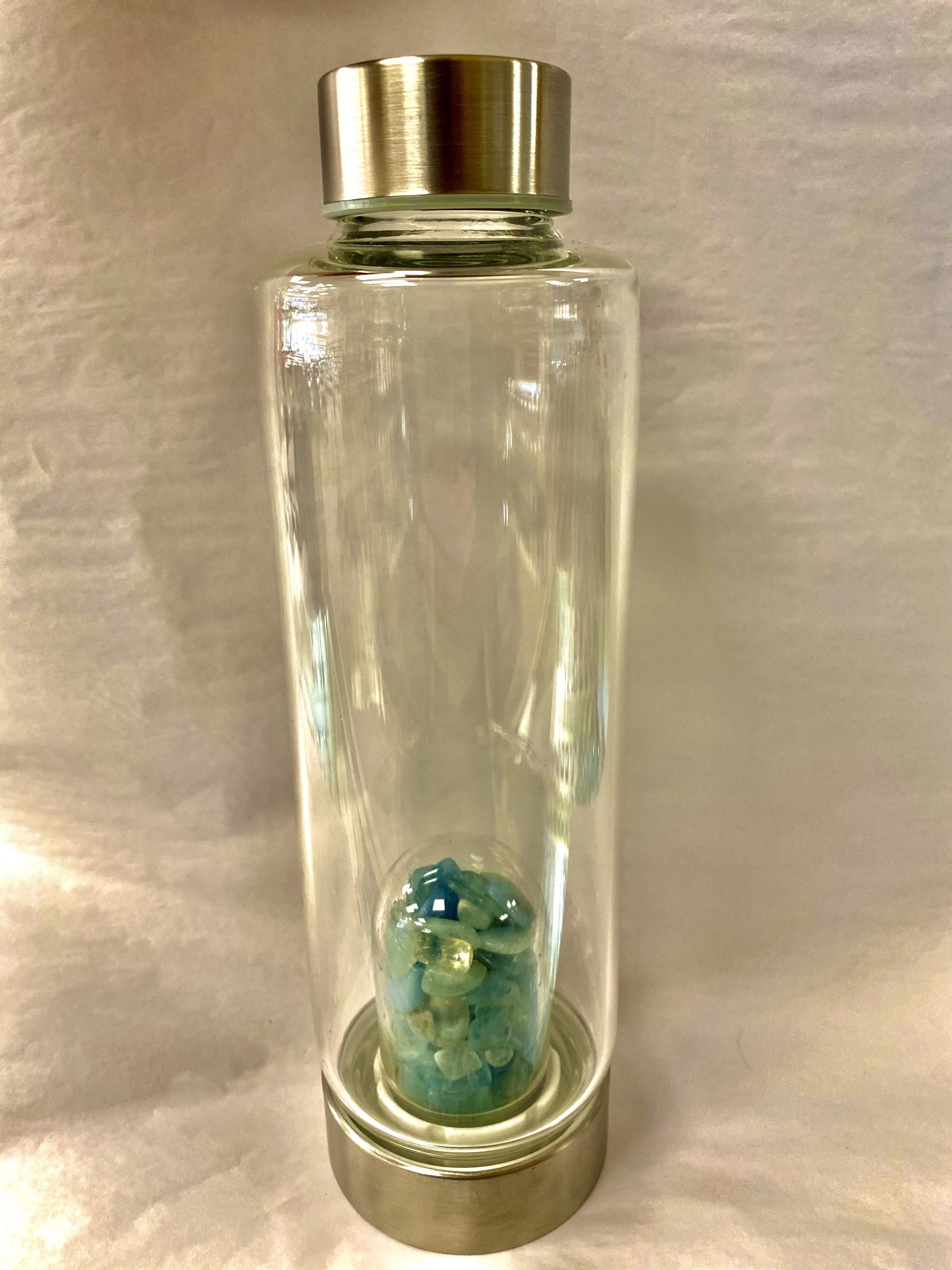 Aquamarine Gemstone Infusion Glass Water Bottle