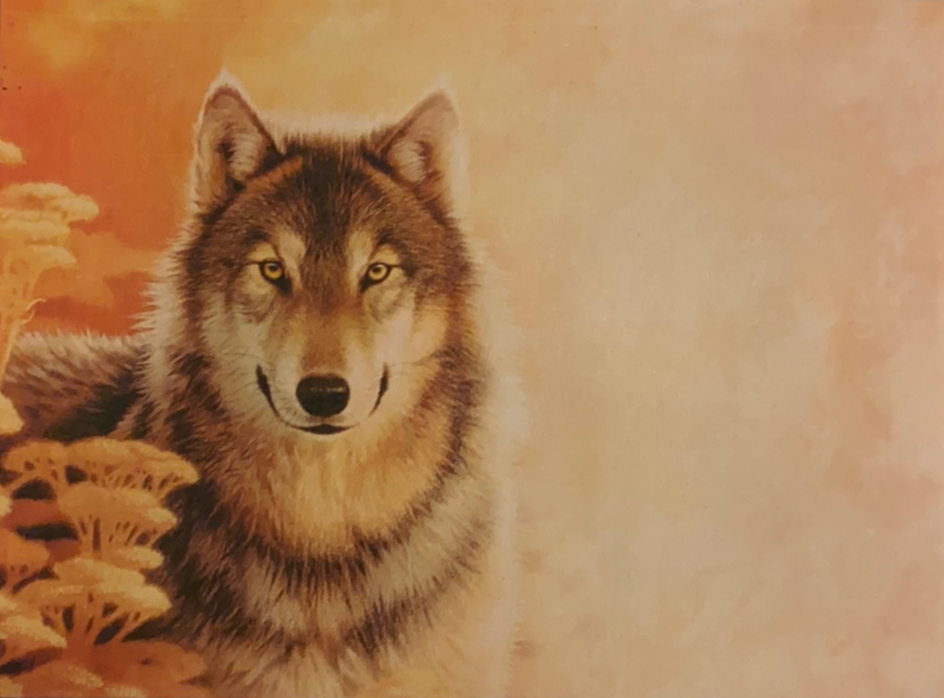 Envelope wolf on left beige color 