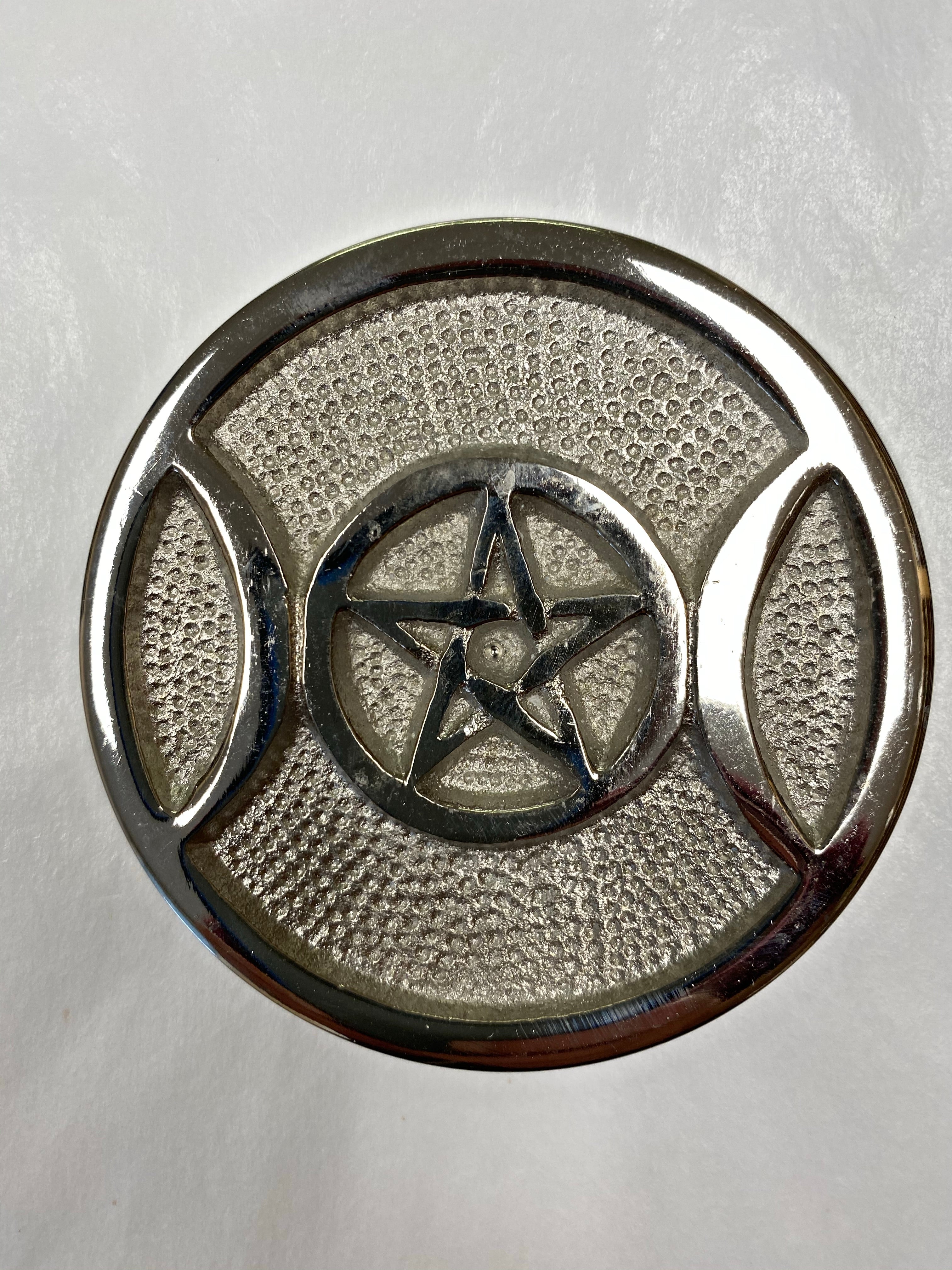 Triple Moon Pentacle Silver Plated Brass Plate