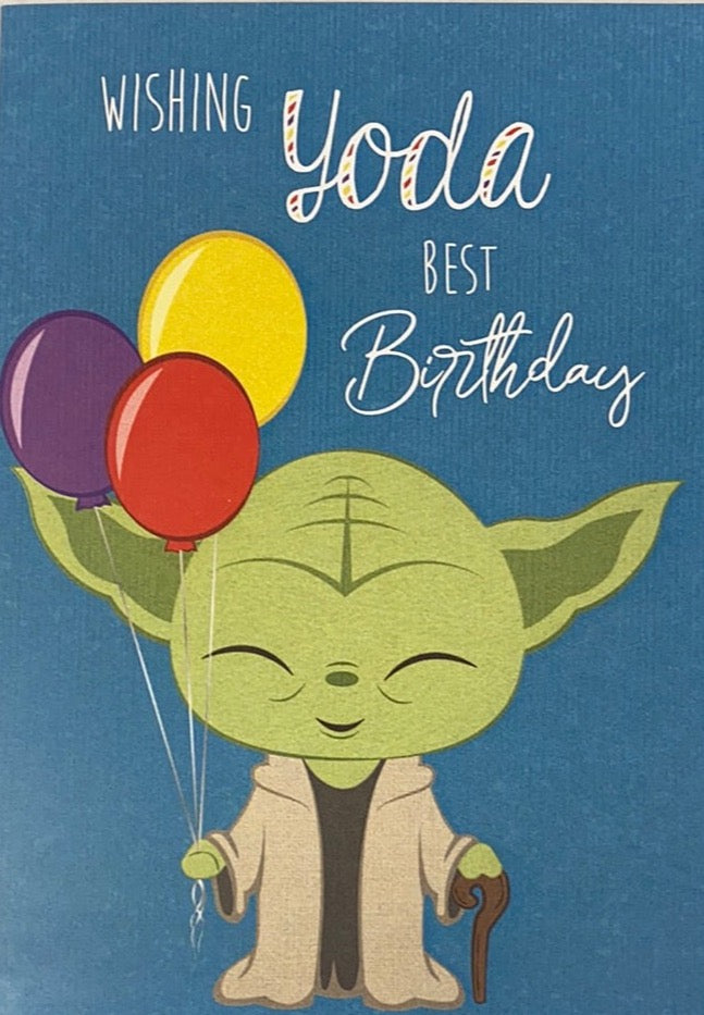 Baby Yoda holding balloons 