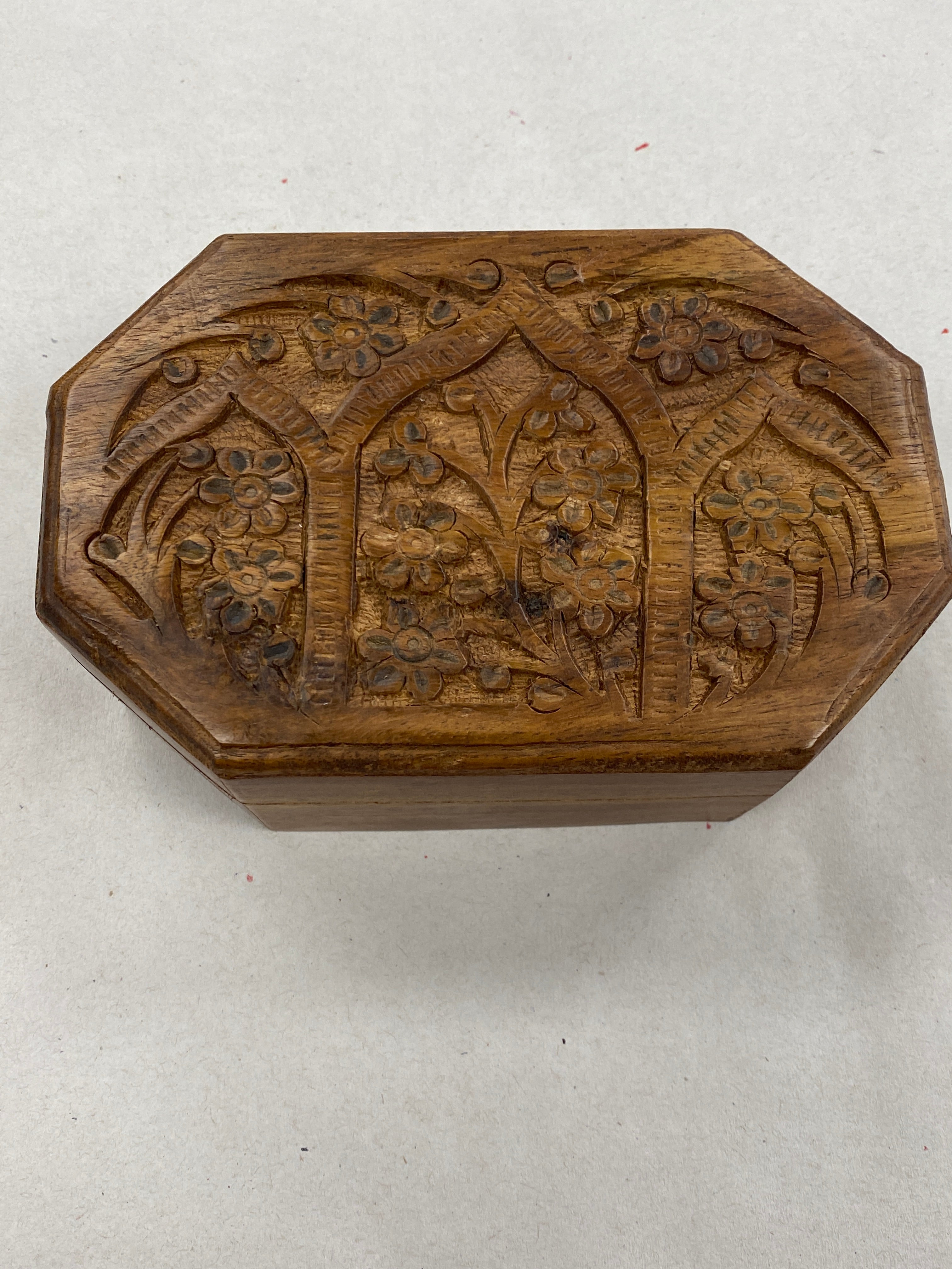 Floral Hexagon Carved Box