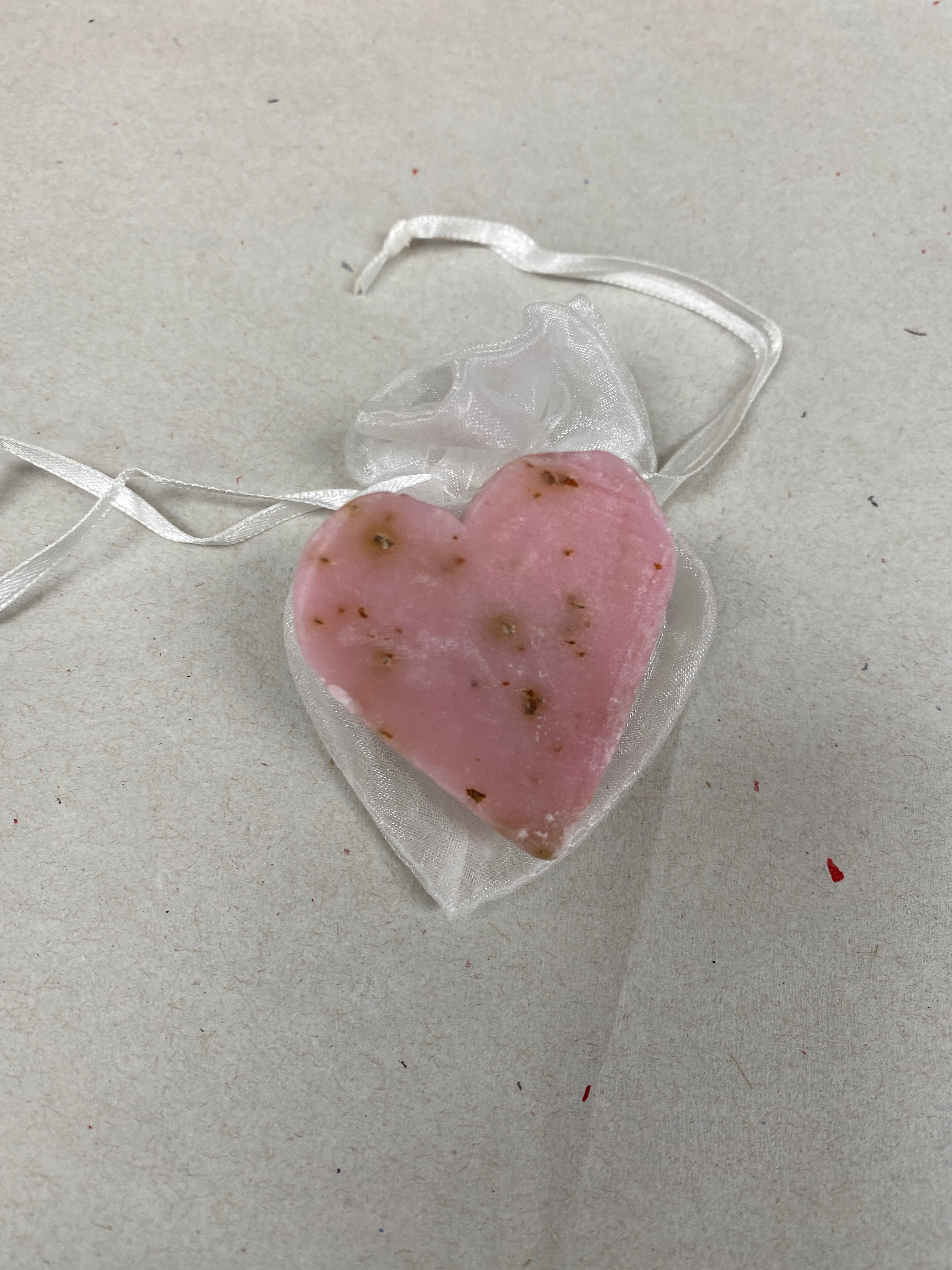 Tiny Rose Exfoliating Heart Soap in Organza Bag