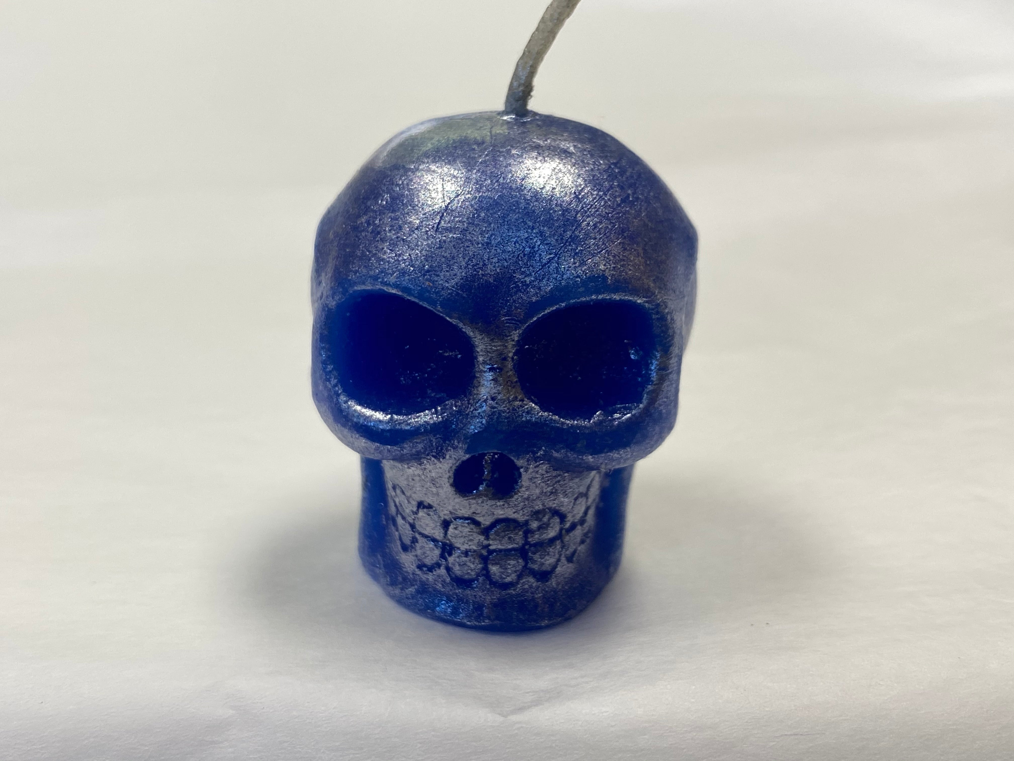 Blue Skull Votive Silver Washed Candle