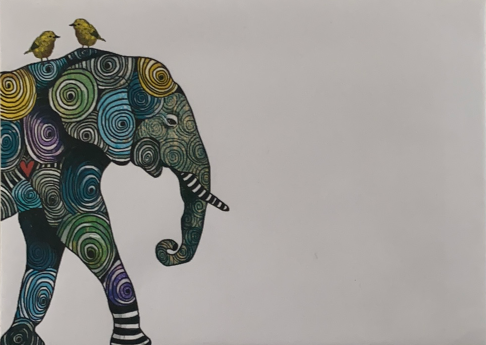 Elephant and Yellowbirds Greeting Cards